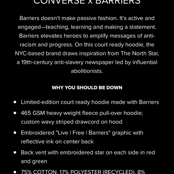 LIMITED EDITION CONVERSE BASKETBALL LIVE FREE BARRIERS HOODIE-SIZE LARGE -NWT - Picture 3 of 7